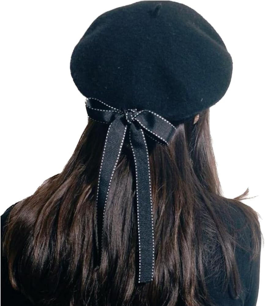 Amazon | ベレー帽 リボン付き リボン レディース 秋 冬 ブラック 秋物