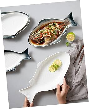 Amazon | 魚用陶器皿、陶器寿司皿、白いディナープレート、滑り止め