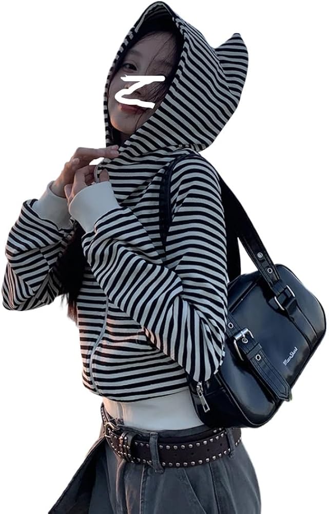 Amazon.com: Y2k Striped Hoodie Gothic Zip Up Hoodie with Cat Ear