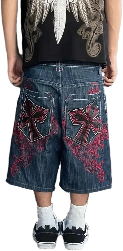 Jorts Men Y2K Gothic Jeans Shorts Streetwear Baggy Jorts Harajuku