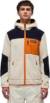 Napapijri Yupik Fleece Jacket, Full Zip, Hooded, Orange Multi (US