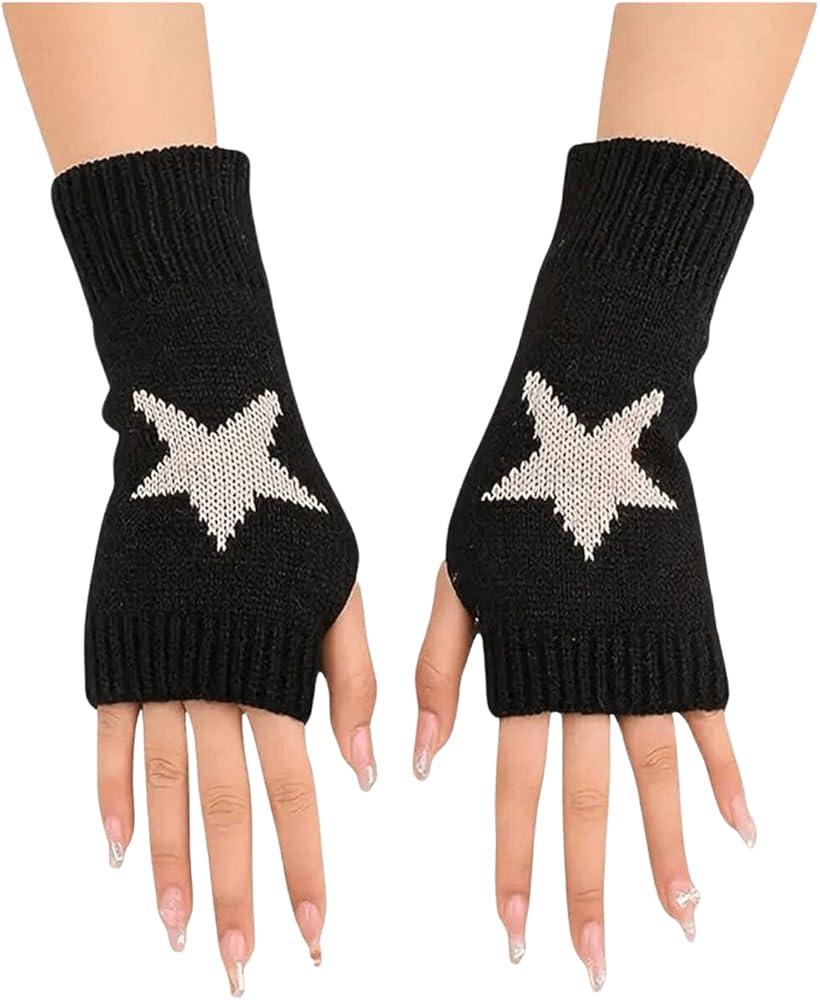Amazon.com: Verdusa Gril's Y2K Printed Knitted Fingerless Glove