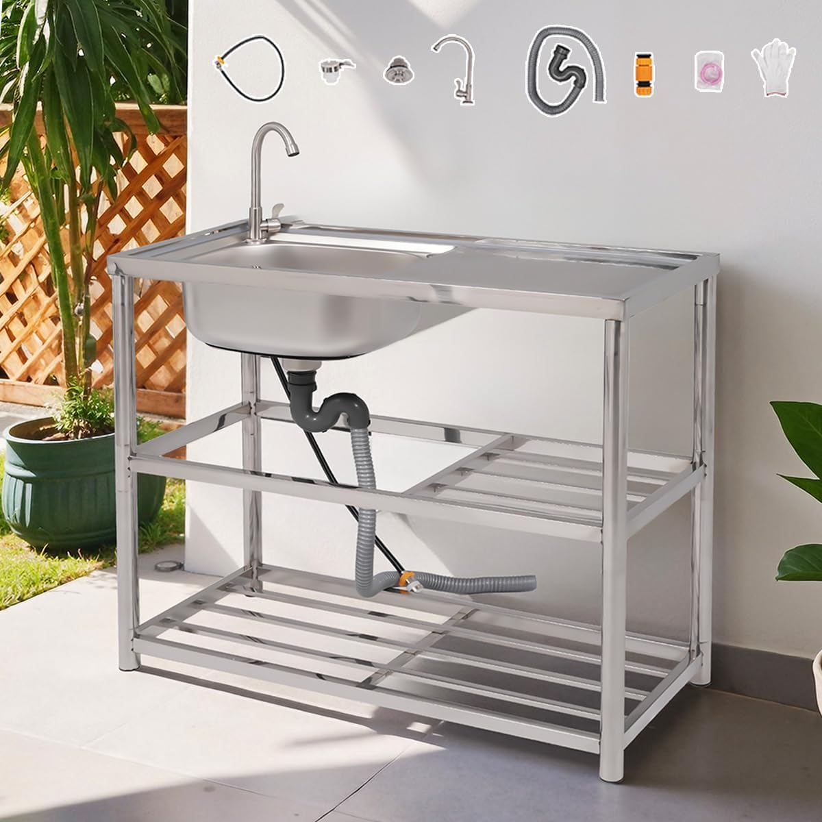 特注品 業務用 1槽シンク 混合水栓 蛇口付き 幅600×奥