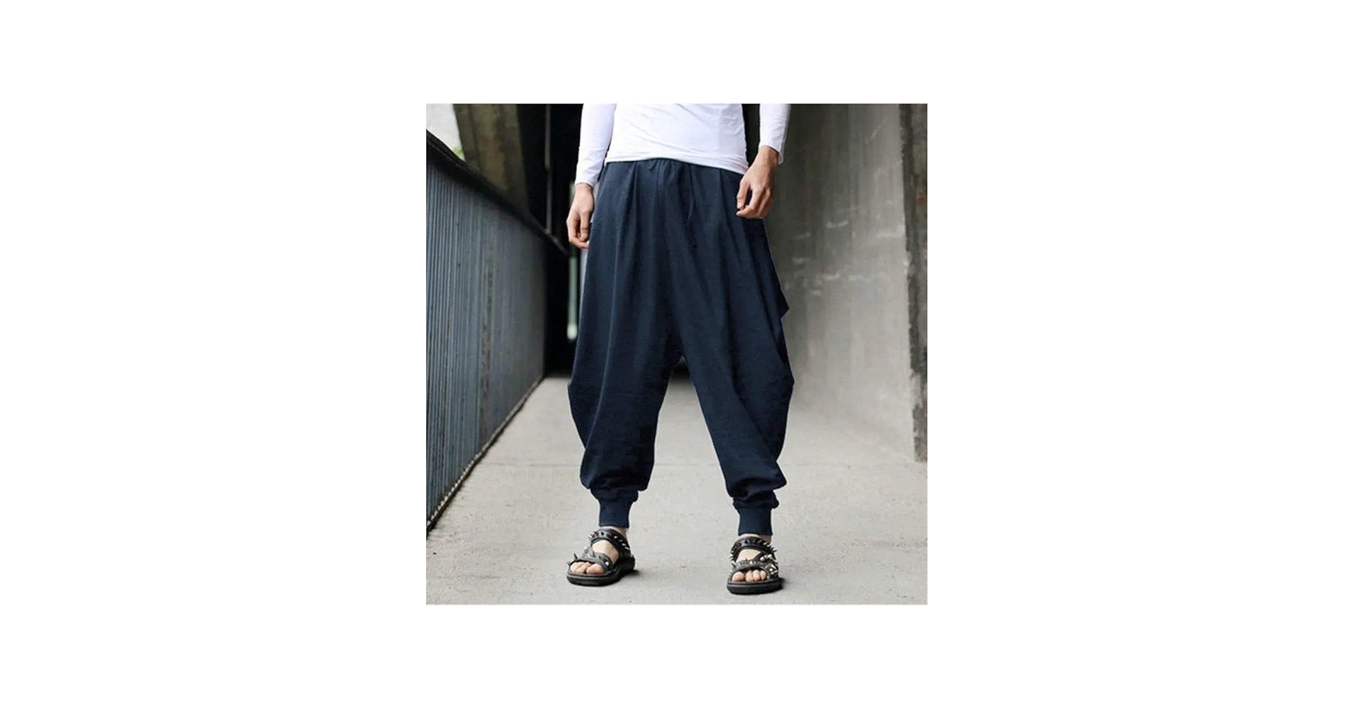 Amazon.co.jp: Men's Sarouel Pants, Solid Color Casual Cotton Linen