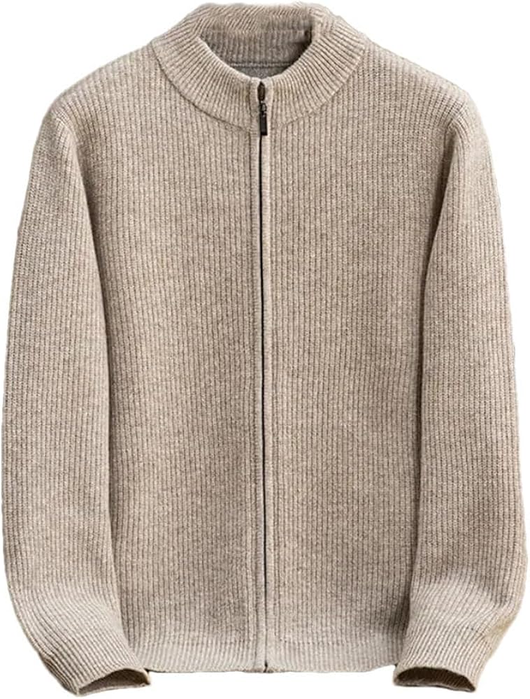 Men's Wool Half Turtle Collar Zip Cardigan Thick Knitted Sweater