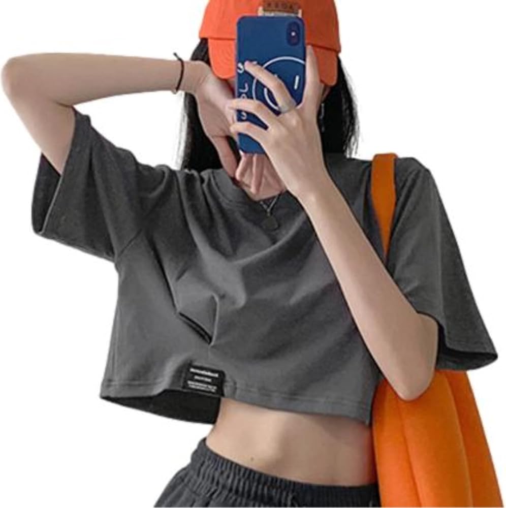 Amazon | [Nestkanina] クロップド Tシャツ 半袖 ダンス スポーツ