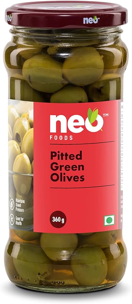 Neo Pitted Green Olives 360g I Low Fat Ready-to-Eat Healthy Snack