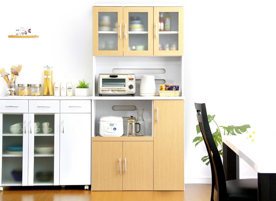 Amazon｜大容量！オシャレな食器棚 ホワイト×ダークブラウン（幅90cmx