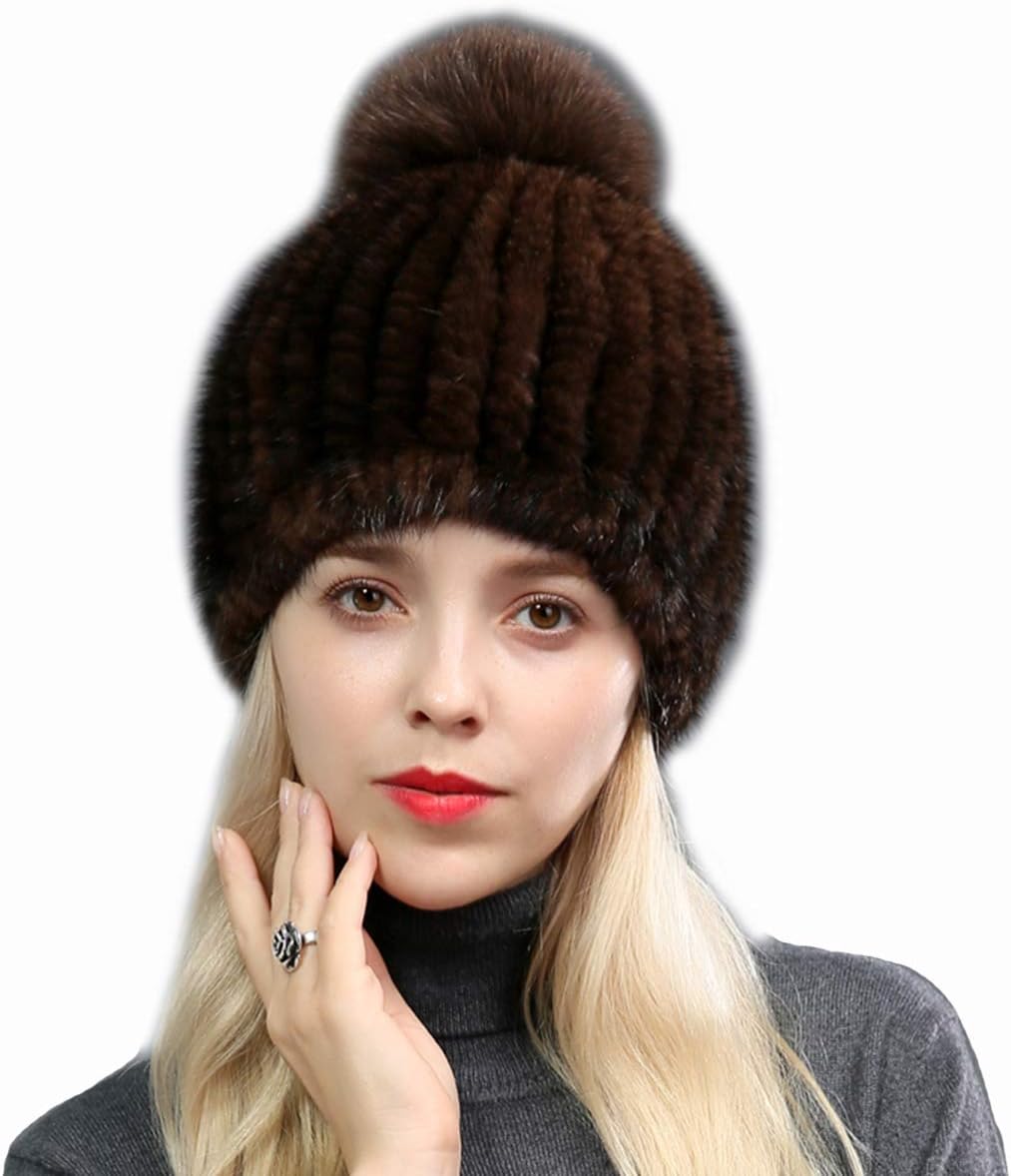 Amazon | [SKDYH] レディース ミンク ファー 帽子 ニット キャップ