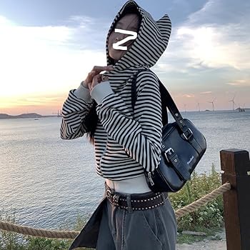 Amazon.com: Y2k Striped Hoodie Gothic Zip Up Hoodie with Cat Ear