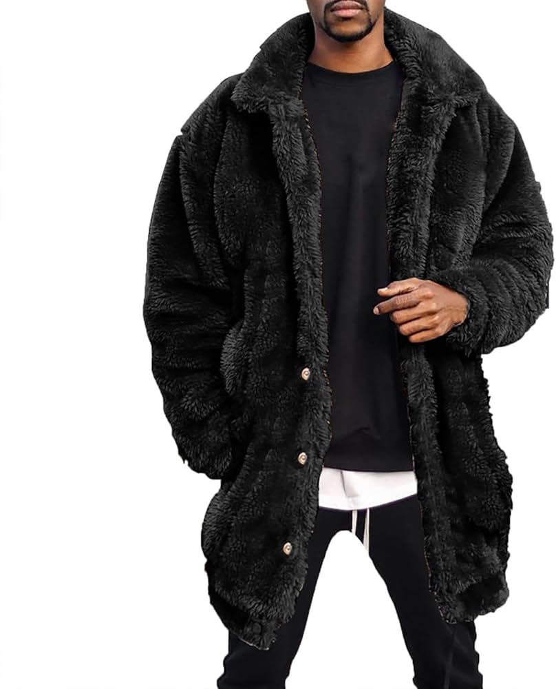 Thatrich Mens Sherpa Fleece Jacket Oversized Button Down Cardigan