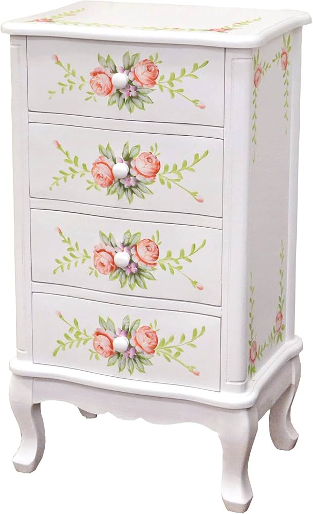 Amazon｜トールペイント風家具：ネコ脚の薔薇の4段チェスト [GL-1508