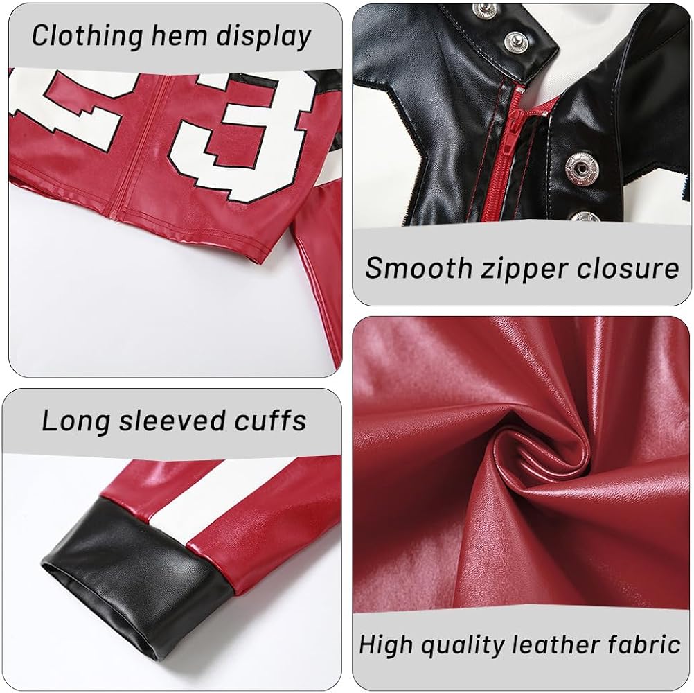 VOIKERDR Leather Jacket Cropped Jacket Motorcycle Jacket Y2K