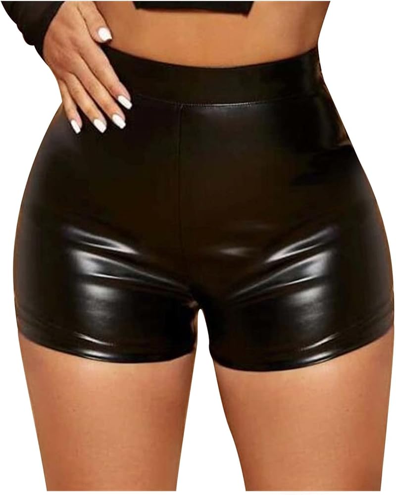 tuduoms Women Club Faux Leather Booty Shorts for Summer Sexy High