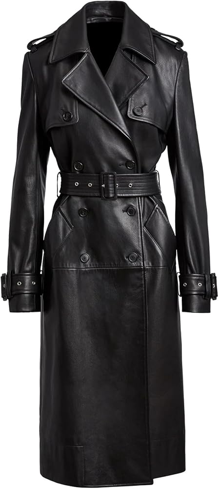 Classic Long Trench Coat - Genuine Leather Full Length Outerwear