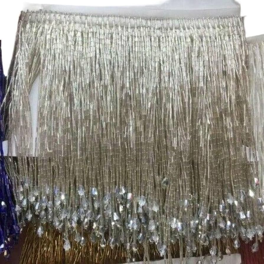 Amazon | 1ヤード キラキラ輝くビーズフリンジトリム 15cm ドロップ