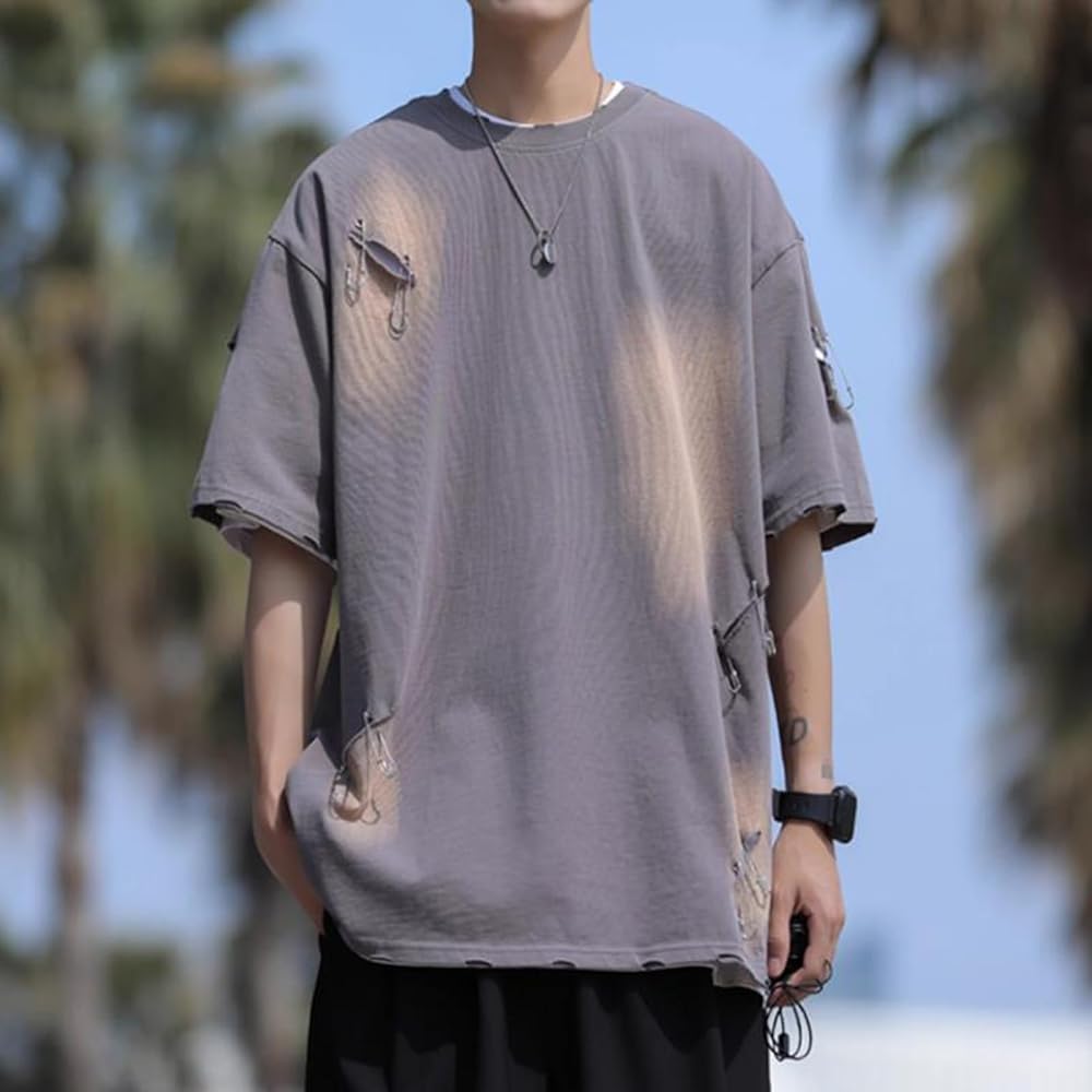 Amazon | [二力] メンズ 半袖 Tシャツ ダメージ加工 Tシャツ