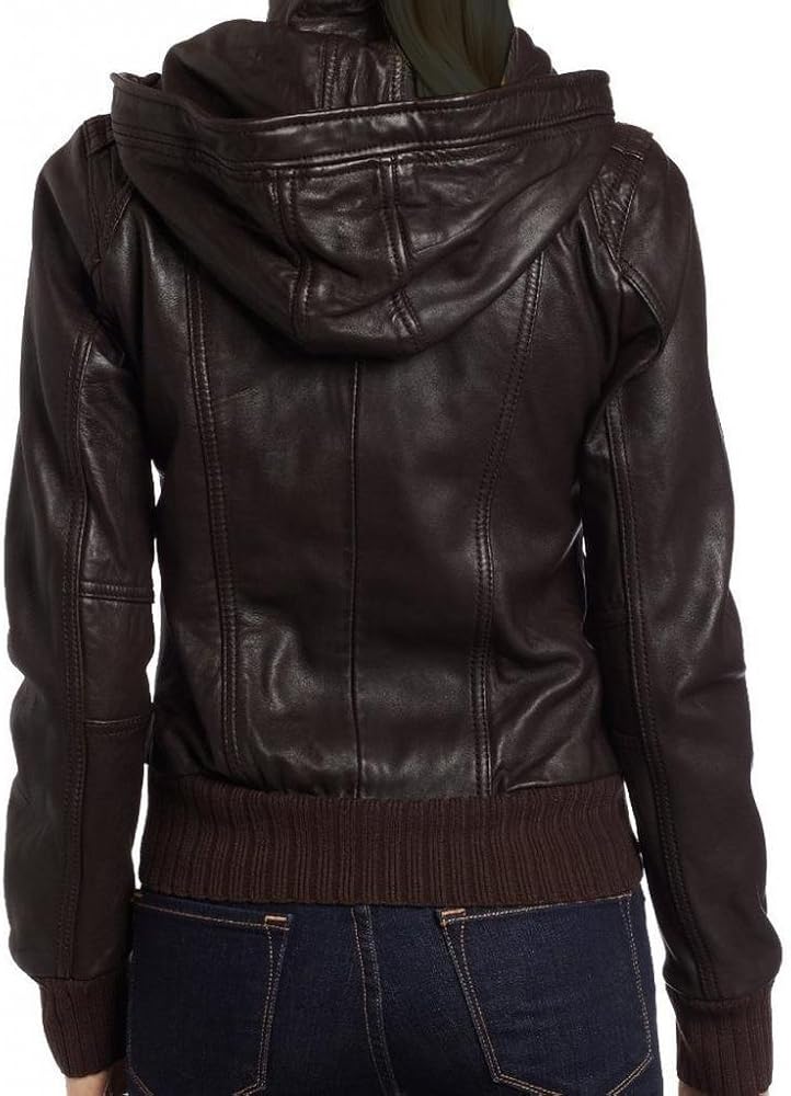 The Leather Factory Women's Lambskin Detachable Hoodie Leather