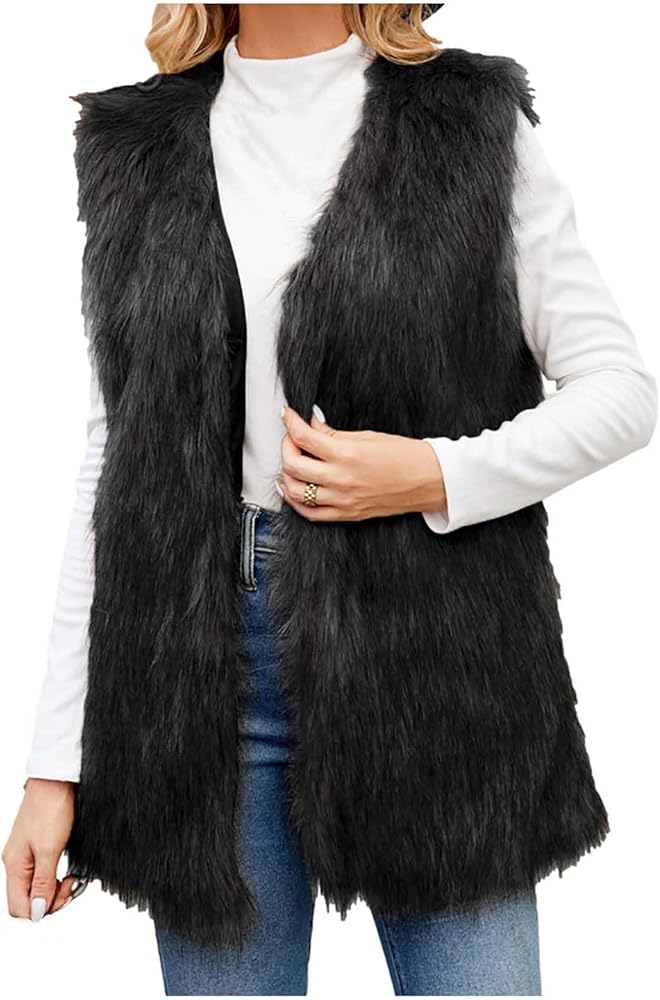 Amazon.com: hlysgo Women's Faux Fur Vest Sleeveless Open Front