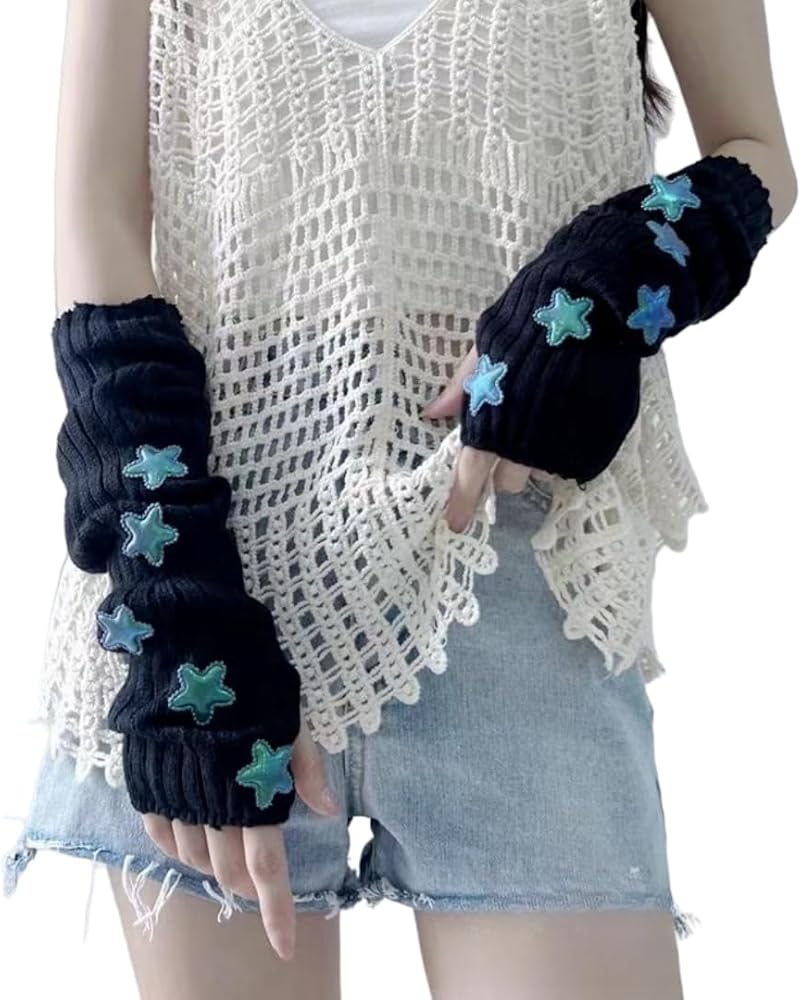 Eominve Y2K Women Teens Knitted Arm Warmers Japanese Harajuke