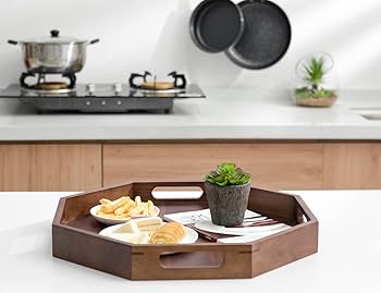 Amazon｜八角形の大型木製トレー(ウォールナット)｜トレイ・盆