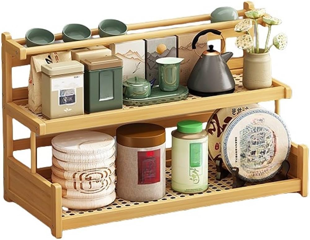 Amazon｜Nanyer 竹製 茶杯ティーポット 茶器収納棚 キャビネット