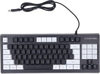 Amazon | メカニカルキーボード、耐久性のある 87 キー USB (白黒