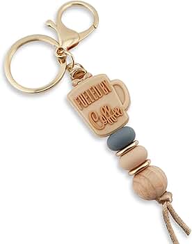 MyfavoriteK Coffee Cup Silicone Beads Keychain for Women and Men