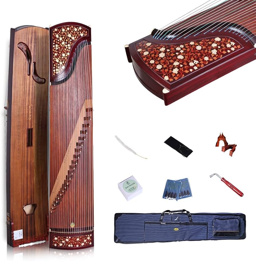 Amazon | 中国の伝統楽器 21 弦古筝、金模様の枝と葉、広葉ローズ