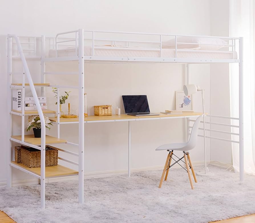 Amazon｜Simpolu ハイタイプ ロフトベッド 机付き シングル ハイベッド