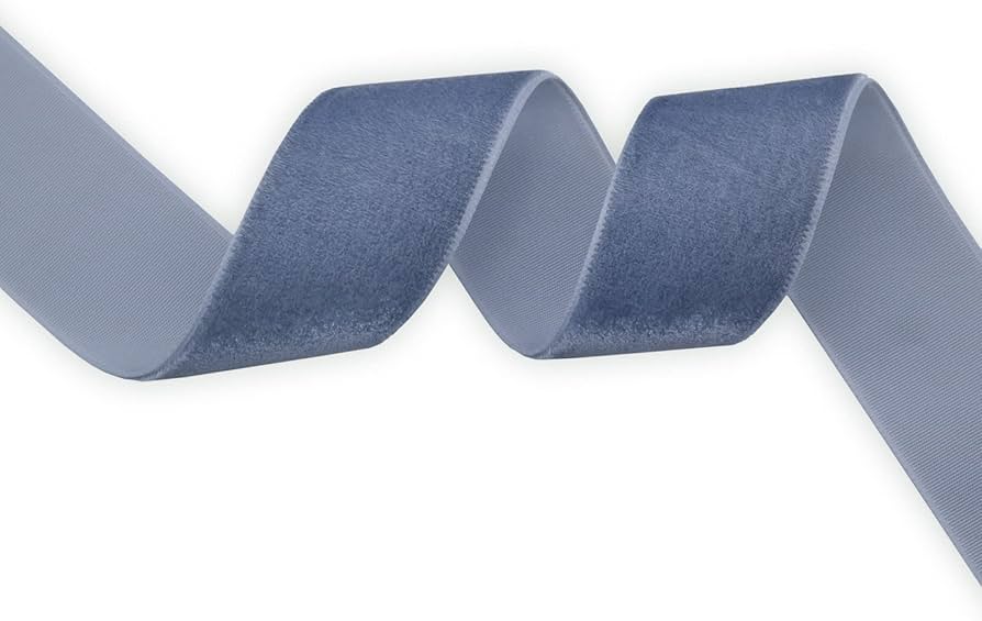 KLTRIBBON Tempest Blue Grey Single Face Velvet Ribbon,1 Inch X
