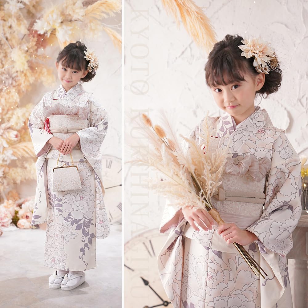 Amazon | [京都瑠璃雛菊] 七五三 女の子 着物 7歳 フルセット くすみ