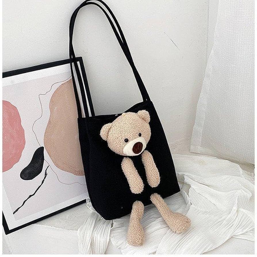 Amazon.co.jp: くま ぬいぐるみ キッズ ショルダーバッグ 黒 韓国