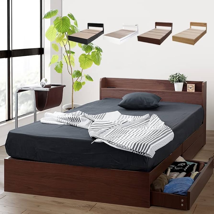 Amazon｜ベッドフレーム セミダブル ウォールナットブラウン 安い 木製