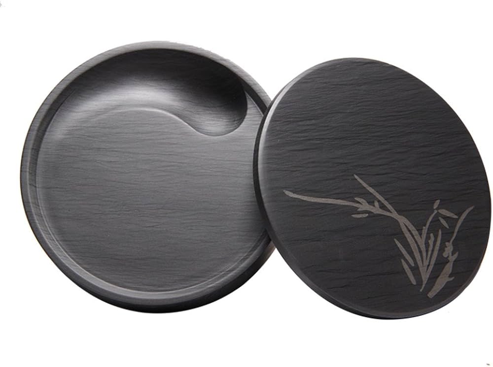 Amazon | gannbarou 硯石 硯 文房四宝 書道具 文房具 歙州硯 円形 蓋付