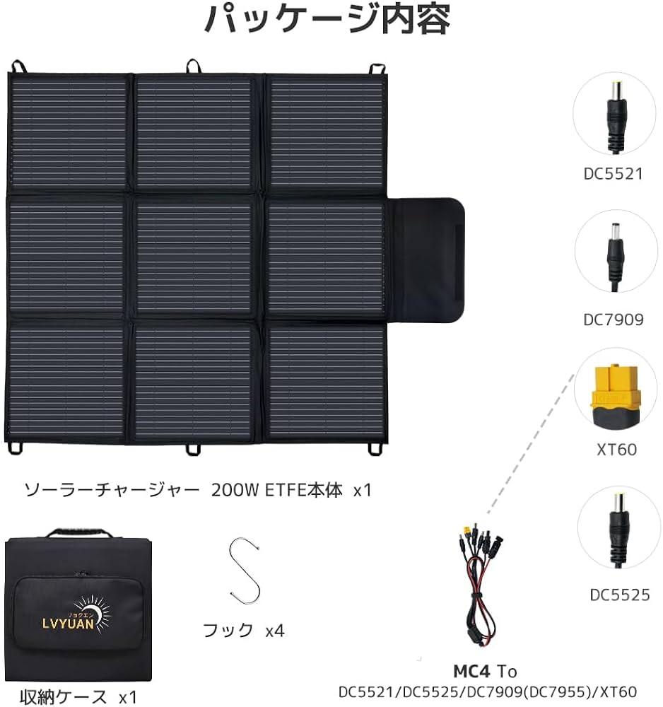 Amazon.co.jp: LVYUAN 200W 折り畳み式ソーラーパネル ポータブル電源