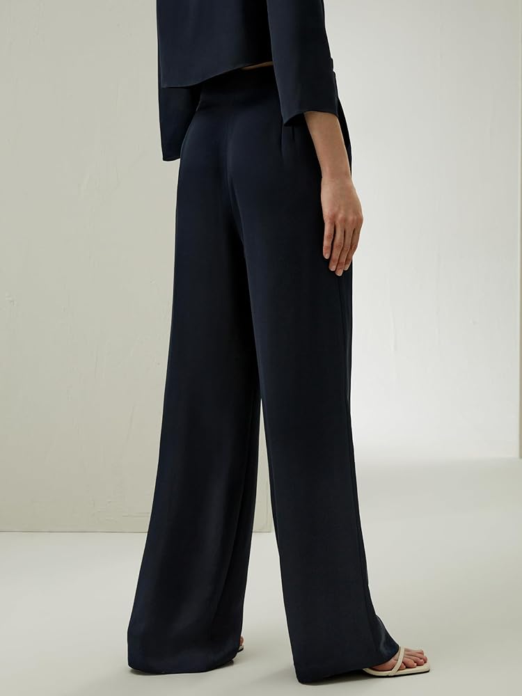 LilySilk 30 Momme 100% Silk Button Front Wide Leg Trousers
