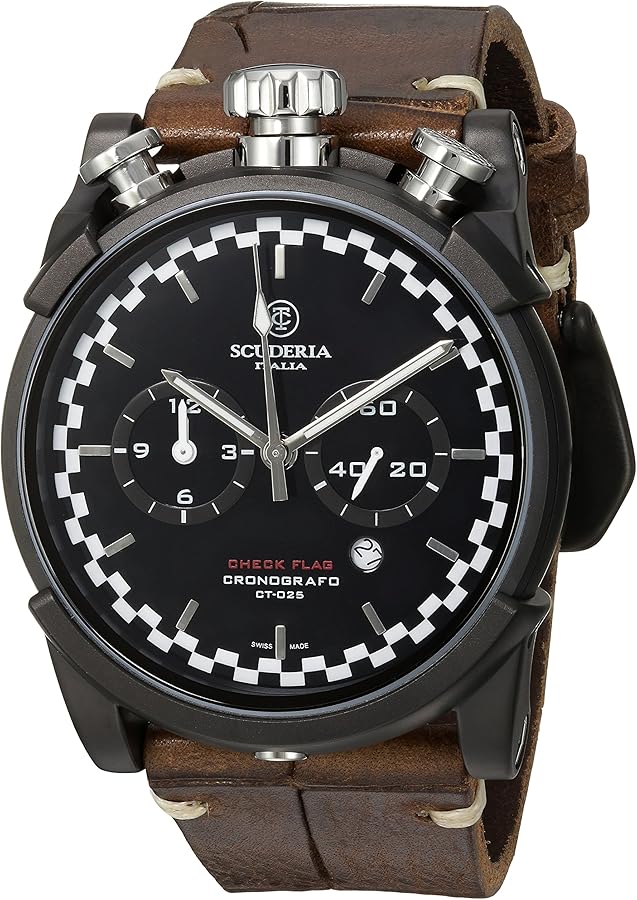 Amazon | CT Scuderia メンズ チェックフラッグ ステンレススチール