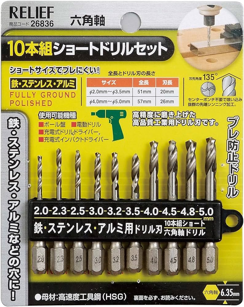 Amazon | イチネンアクセス RELIEF(リリーフ) 鉄工ドリル 10本組 六角