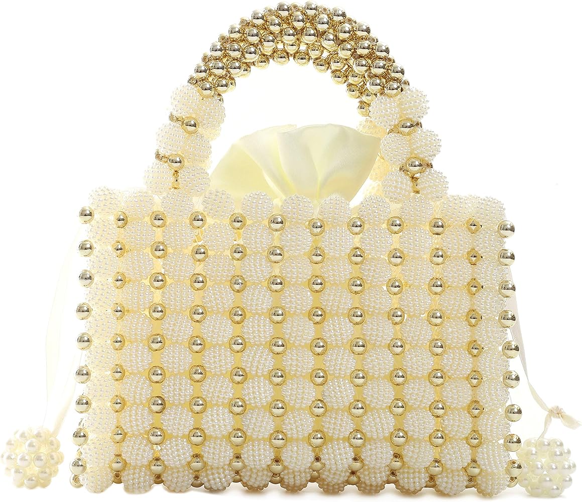 Amazon.co.jp: YIFEIブランド ゴールドアクセントビーズハンドバッグ