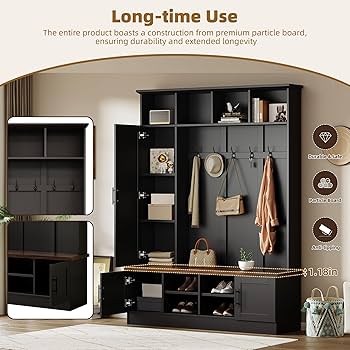 Amazon.com: Merax Farmhouse Wood Hall Tree with Shoe Bench and 2