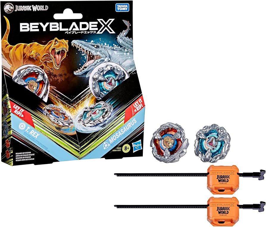 Amazon.com: Beyblade X Jurassic World Collab T. Rex vs. Mosasaurus