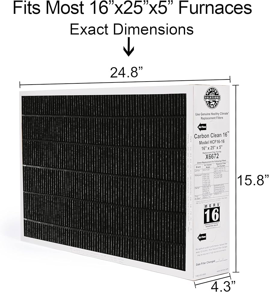 Lennox X6672 16x25x5 Furnace Filter, Lennox Healthy Climate Carbon