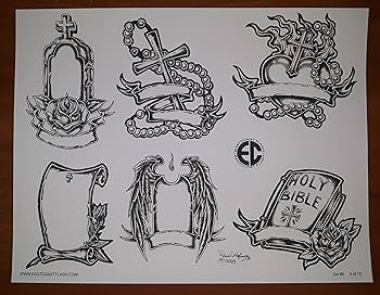 Black And Gray Religious Tattoo Flash 10 Sheets W/Lines, 11x14