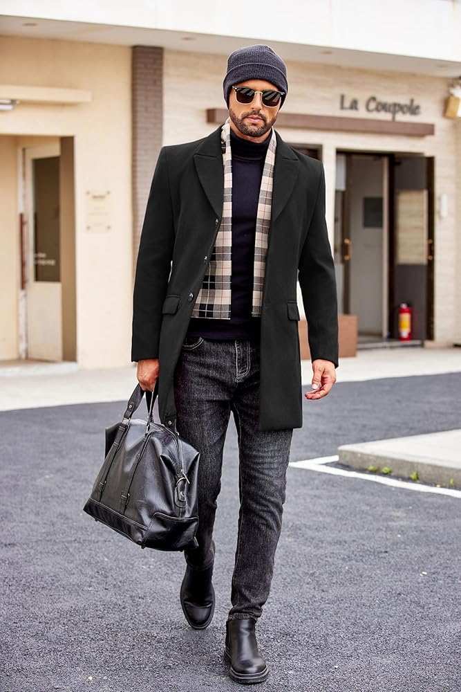 COOFANDY Mens Casual Notch Lapel Single Breasted Over Coats Winter