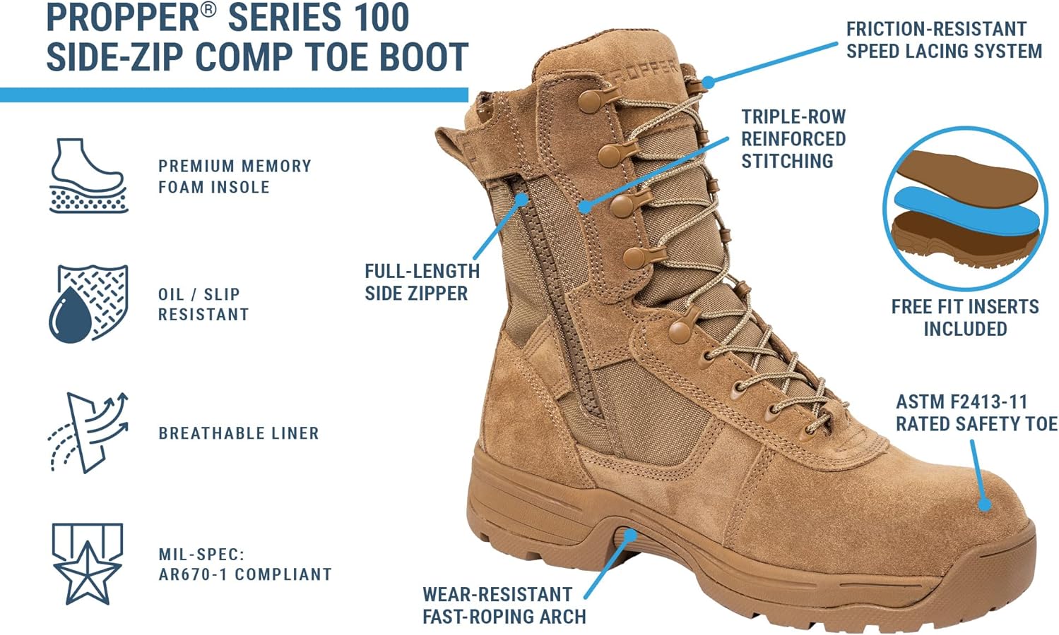 Amazon.com: Propper Series 100 Comp Toe Side Zip Coyote 8