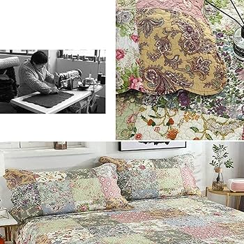 Amazon｜手作りパッチワークキルトベッドカバー綿100％スーパーキング