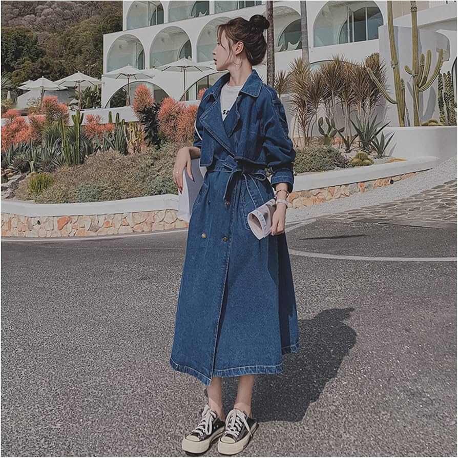 Amazon.co.jp: JJZXD イギリススタイル長い特大のデニムトレンチコート
