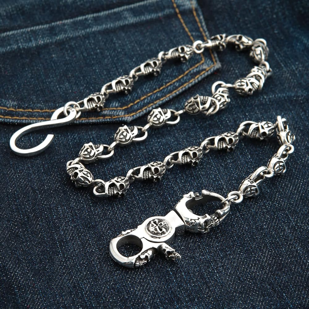 Amazon.com: RayWallet Sterling Silver Slash Skull Wallet Chains