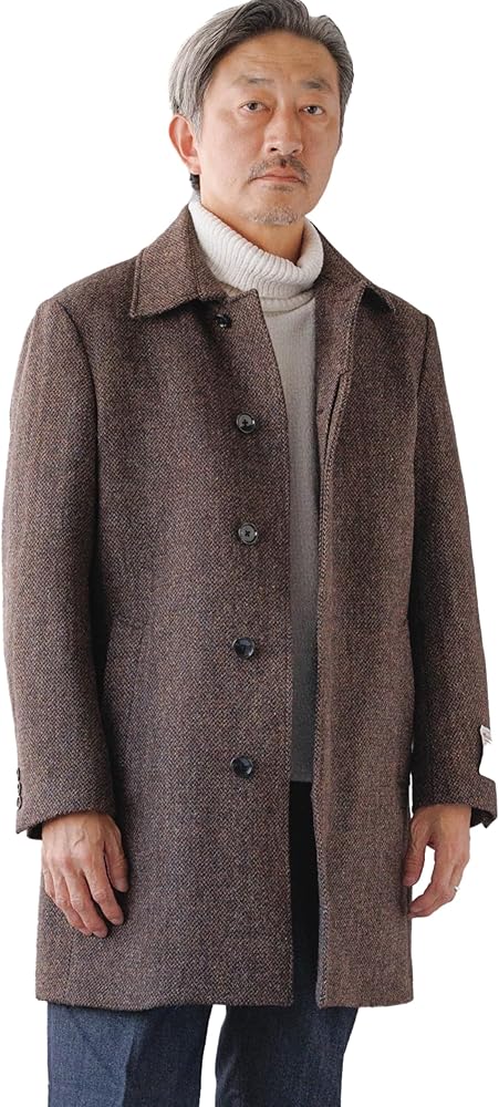 Amazon | [NEVEREND] ハリスツイード コート メンズ ステンカラー